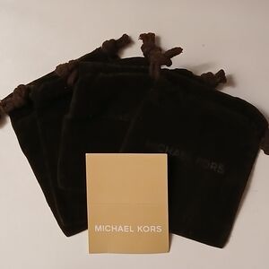 Lot Of 3 Michael Kors Brown Velvet Jewlery Drawstring Pouches With Care Inserts